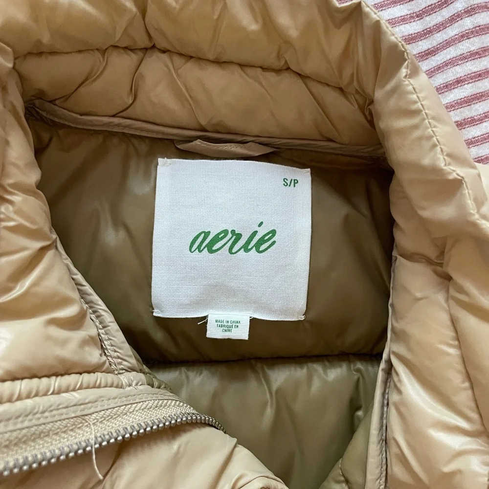 aerie Quilted Puffer Vest in Tan - Picture 2 of 3